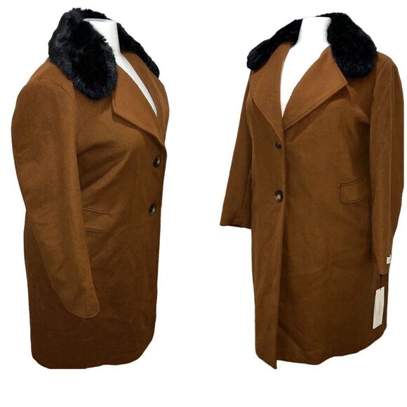 Calvin Klein Single-Breasted Wool Blend Faux-Fur Coat Size 3X NWT - Picture 3 of 16